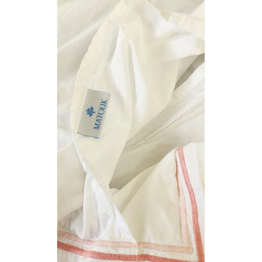 Matouk Essex Euro Sham 2PC Set White Pink Cotton Embroidered Border Hotel Luxury